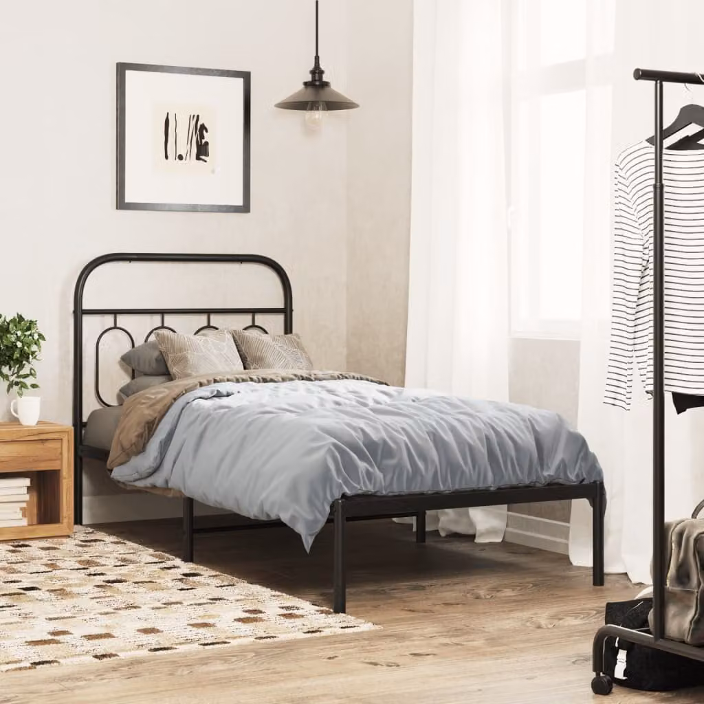 vidaXL Giroletto con Testiera in Metallo Nero L/P/H: 190 x 90 x 95 cm