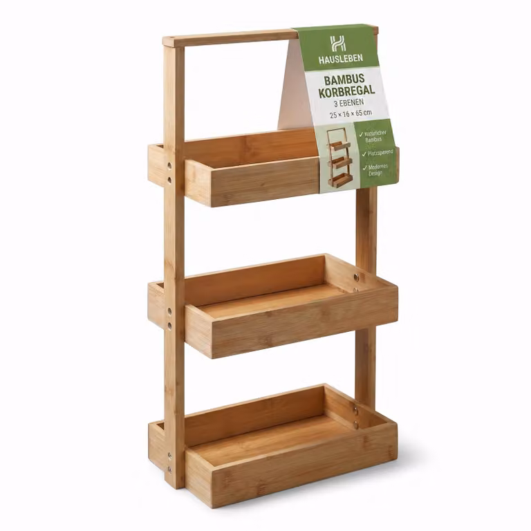hausleben Scaffale da bagno in bambù, 3 ripiani, 25x16x65 cm – Scaffale per la cucina, scaffale portaoggetti | Scaffale portaoggetti per il bagno, scaffale per spezie, scaffale autoportante, organizer per la cucina