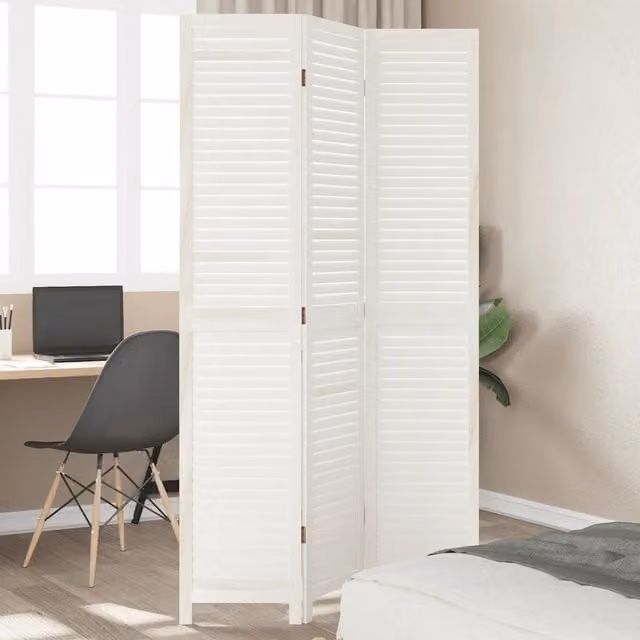 Divisorio Ambienti vidaXL 3 Pannelli Bianco Retrò in Legno e Metallo con Design a Righe Opache H: 200 cm, L: 110 cm