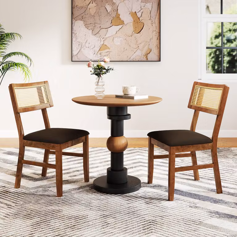Set di 2 sedie da pranzo Costway in stile boho con schienale in rattan intrecciato e seduta in velluto marrone, ideali per soggiorno e cucina