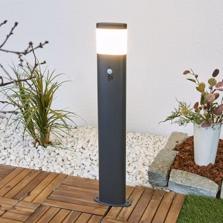 Lindby Lampione a LED Obri, 80 cm, antracite, sensore Obri, Nero, Acciaio Inox, Moderno