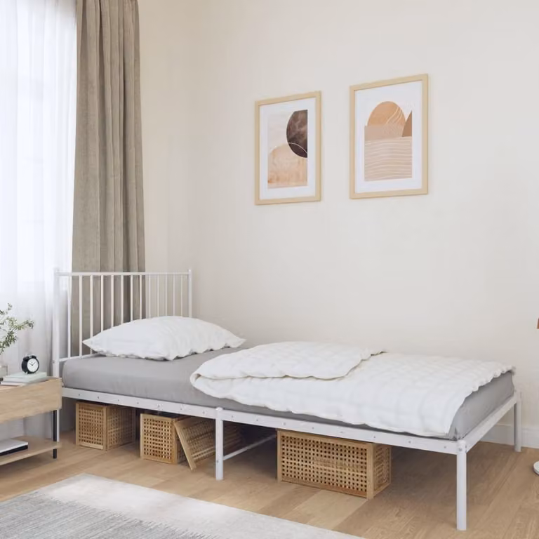The Living Store Struttura letto con testiera in metallo bianco 100x190 cm