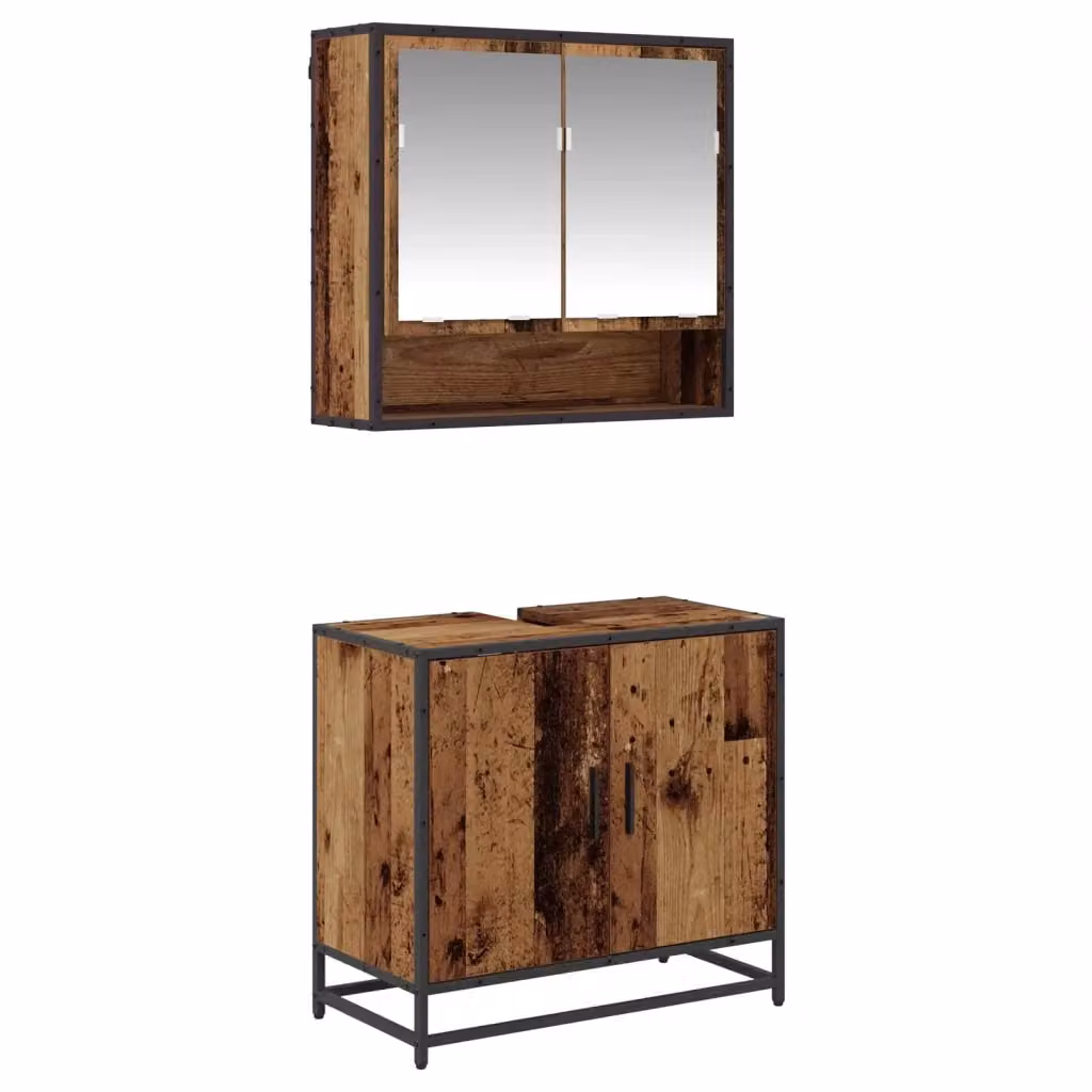 Set di mobili per il bagno vidaXL 2 pezzi in legno e metallo marrone con armadietto specchio e mobile lavabo L/P/H: 65 x 33 x 60 cm – 2