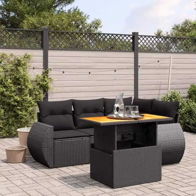 Set di divani da giardino VIDAXL in polyrattan nero con cuscini, design moderno a forma di L con lato sinistro
