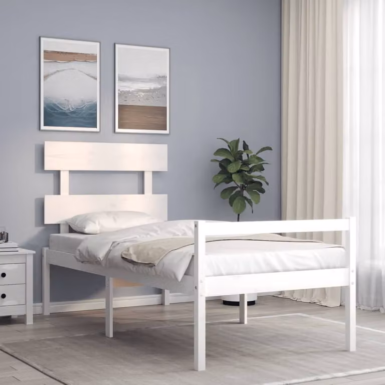 The Living Store Letto senior con testiera in legno massiccio bianco
