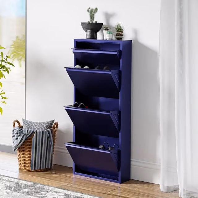 Scarpiera Sokndal en.casa in metallo con contenitori ribaltabili Blu Notte L/P/H: 118 x 50 x 15 cm