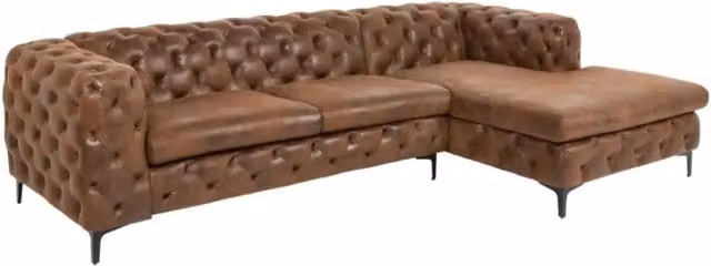 Divano ad angolo VELENA Meublorama marrone in microfibra con struttura in legno e metallo – 1