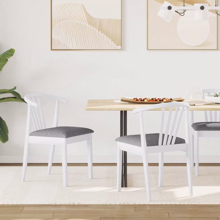 Set di 2 sedie da pranzo vidaXL in legno di gomma massiccio, colore bianco e grigio, stile scandinavo