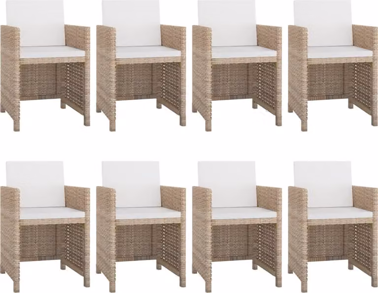 set da pranzo da giardino 9 pezzi con cuscini in poly rattan beige