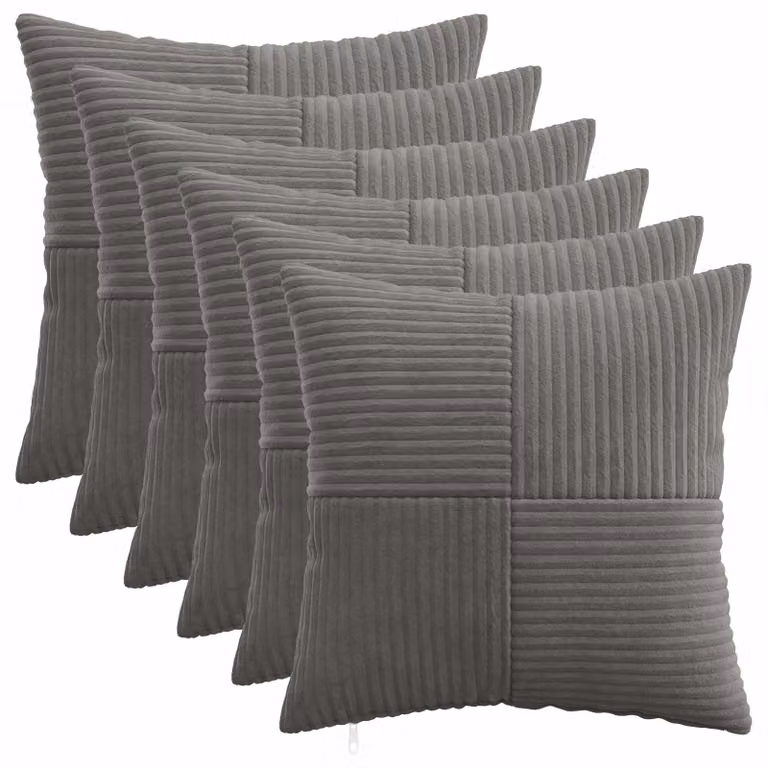 Set di 6 federe vidaXL ALMELO in velluto a coste grigio scuro, L 50 cm x P 50 cm