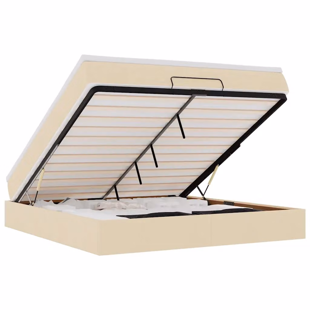 Letto con contenitore a sollevamento vidaXL in tessuto beige e bianco L/P/H: 160 x 200 x 23,5 cm – 2