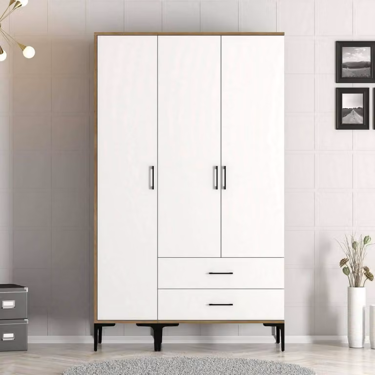 Dmora Guardaroba 3 Ante Phyan 47.5x120 cm Bianco, Appendiabiti 3 Ante