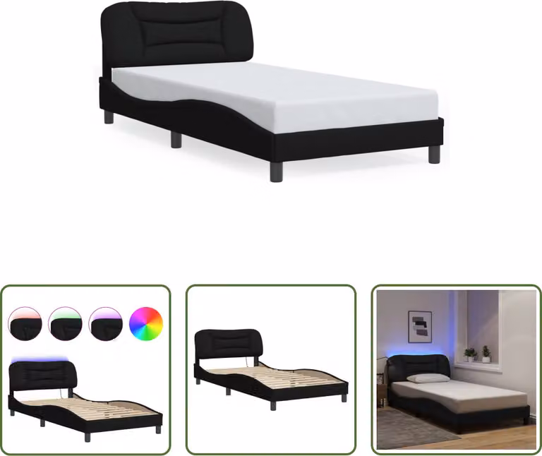 The Living Store Struttura letto con LED in tessuto nero 100x200 cm