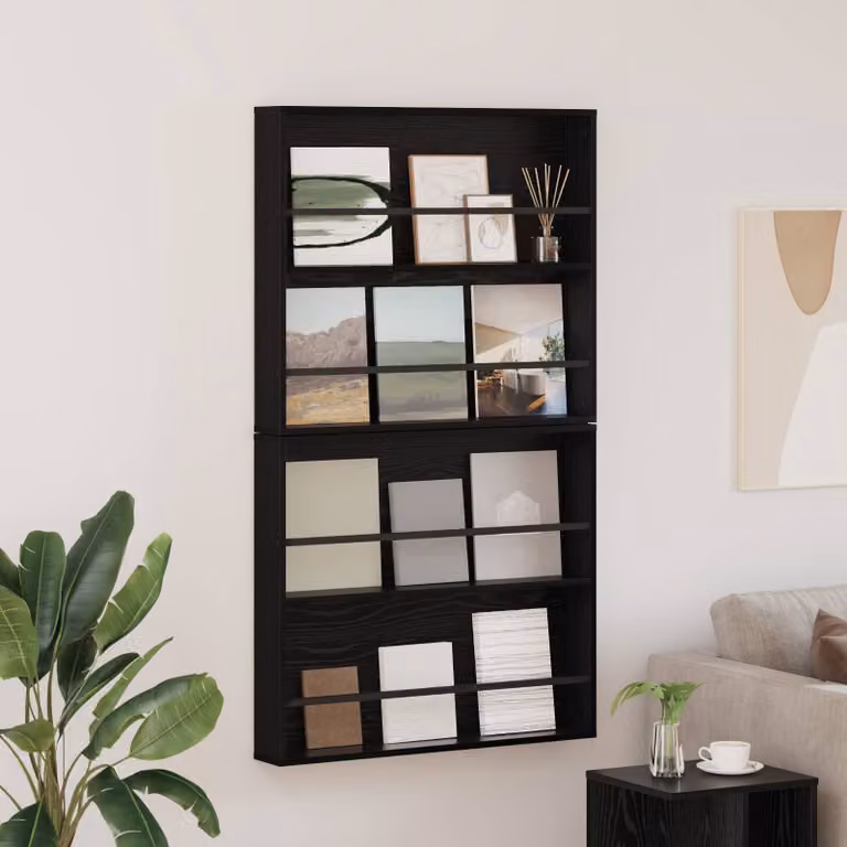 Set di 2 Scaffali per riviste vidaXL Moderni in MDF Nero, L: 80 cm, P: 12 cm, H: 70 cm