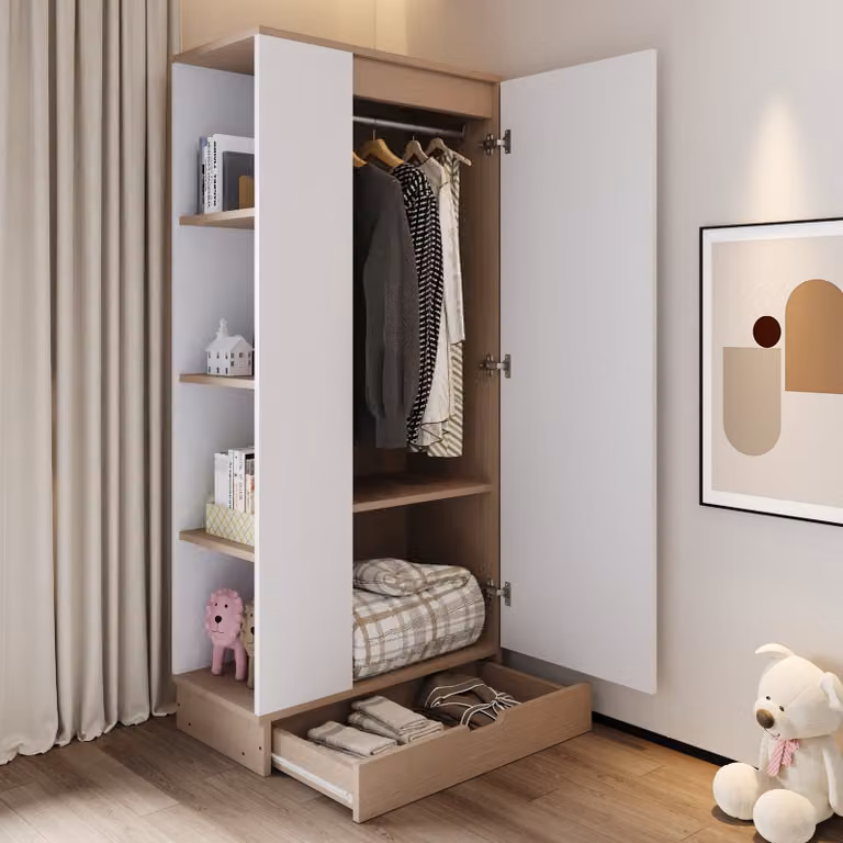 MODFU Armadio, spazio contenitivo 70×40×170 cm, design asimmetrico, ampia capienza, con cassetti e ripiani, bianco