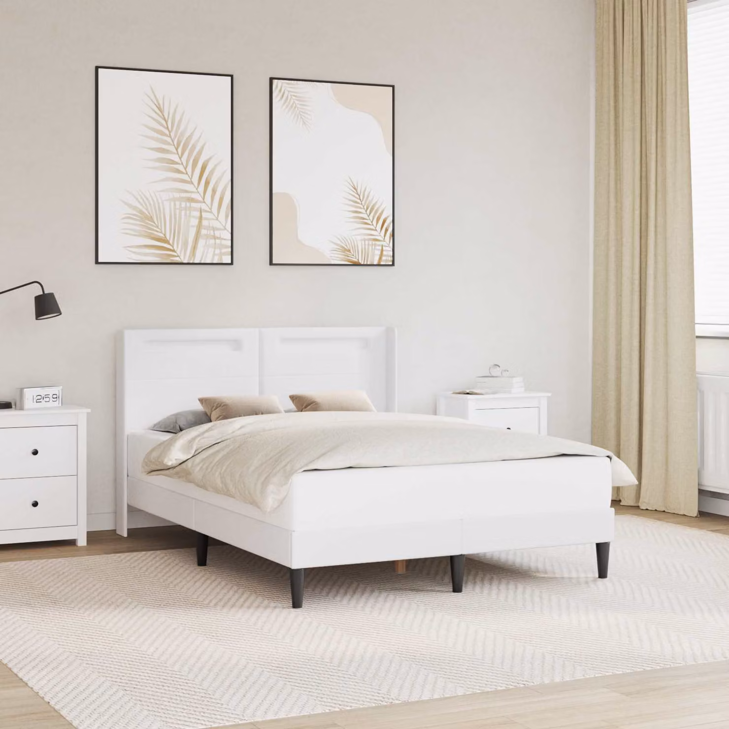 Struttura del letto con testiera vidaXL in similpelle bianco con illuminazione sottostante e porta USB, L 140 x P 200 cm