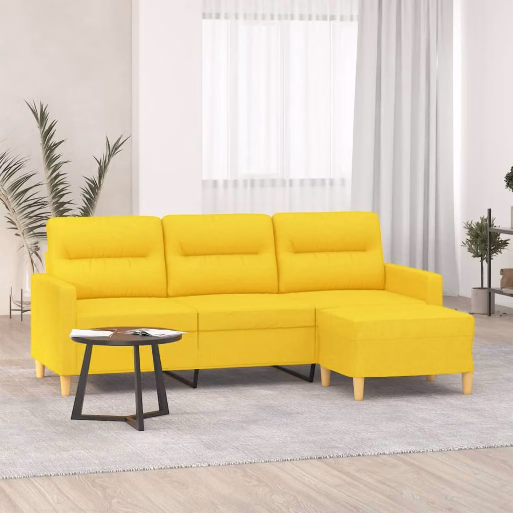 vidaXL Divano a 3 Posti con Poggiapiedi Giallo in Tessuto Moderno L: 198 cm, P: 80 cm, H: 77 cm