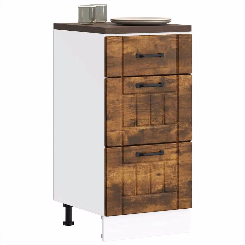 Base da cucina vidaXL Lucca in legno multistrato e MDF, colore Rovere Fumo e Bianco, H: 81,5 cm, L: 46,0 cm, P: 40,0 cm