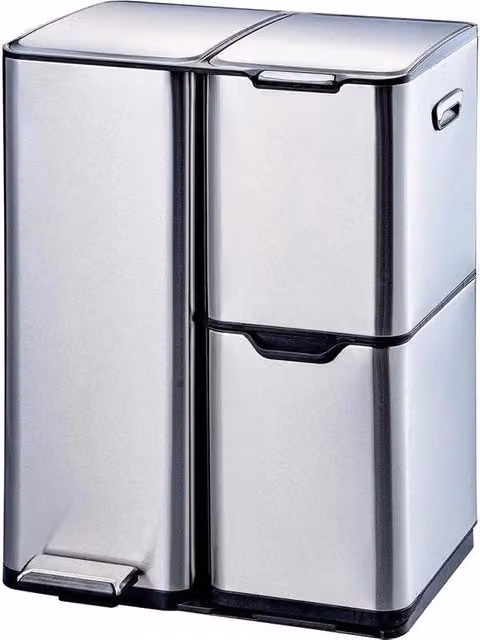 Afvalemmer con pedale - separazione rifiuti - 60 litri - acciaio inossidabile - secchio 46,7x39x71,9cm contenitore rifiuti 60 litri