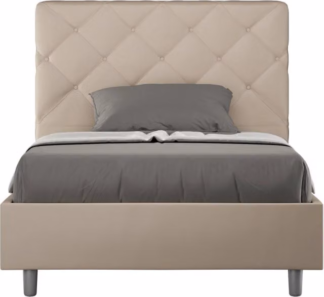 BS COM Letto una piazza e mezza senza rete imbottito 130x190 similpelle tortora