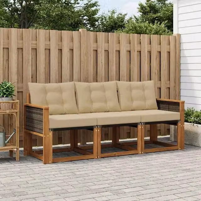 Set di divani da esterno 3 pezzi vidaXL in legno di acacia e textilene, colore beige