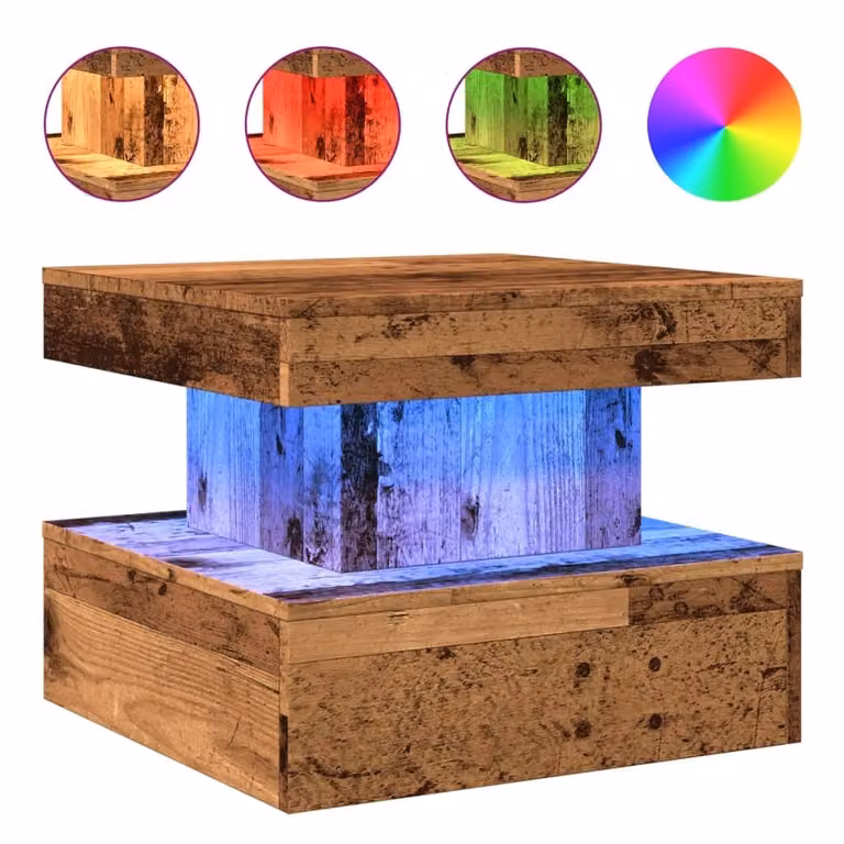 Tavolino da Salotto con Luci LED Legno Antico 50x50x40 cm