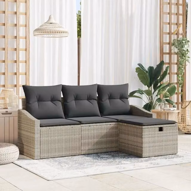 Set di divani 4 pz Grigio chiaro polyrattan 3359251