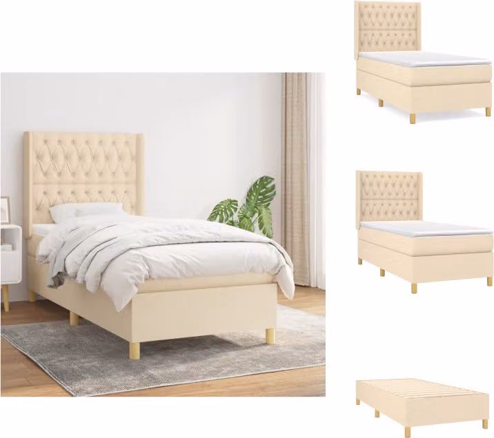 vidaXL Letto a molle con materasso crema 90x190 cm in tessuto - Letti & strutture letto