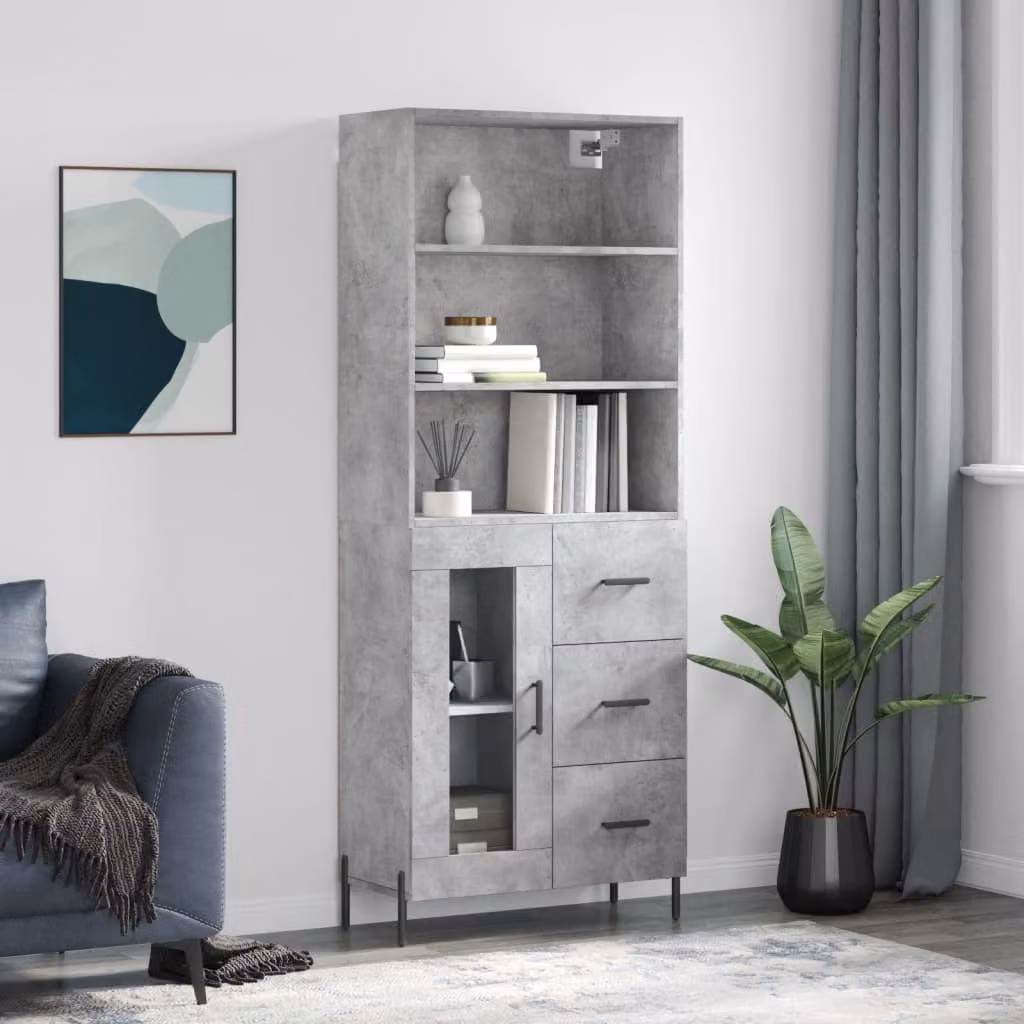 Credenza moderna vidaXL in legno e metallo grigio con ante a battente e ripiani interni, L/P/H: 69,5 x 34 x 180 cm