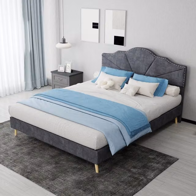 letto morbido tessuto metallo grigio 140 x 200 cm