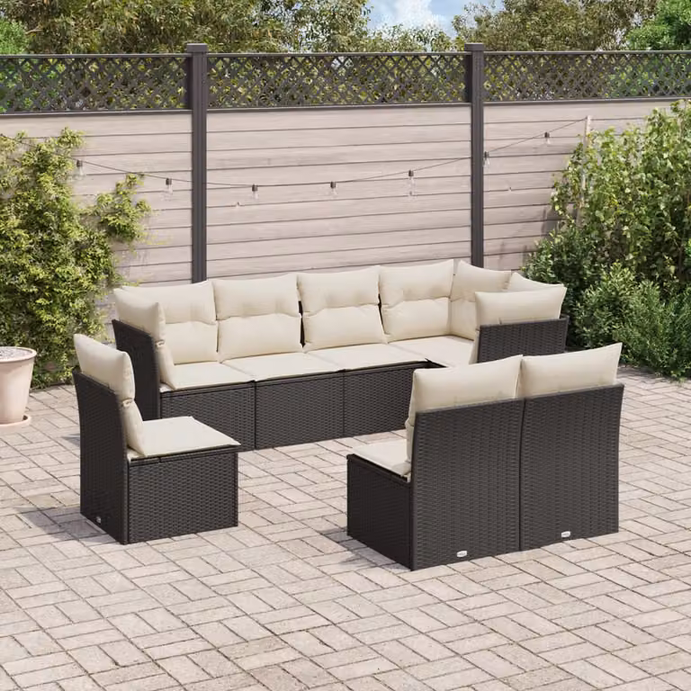 vidaXL Set Divani da Giardino a L con Cuscini 8 pz in Polyrattan Nero