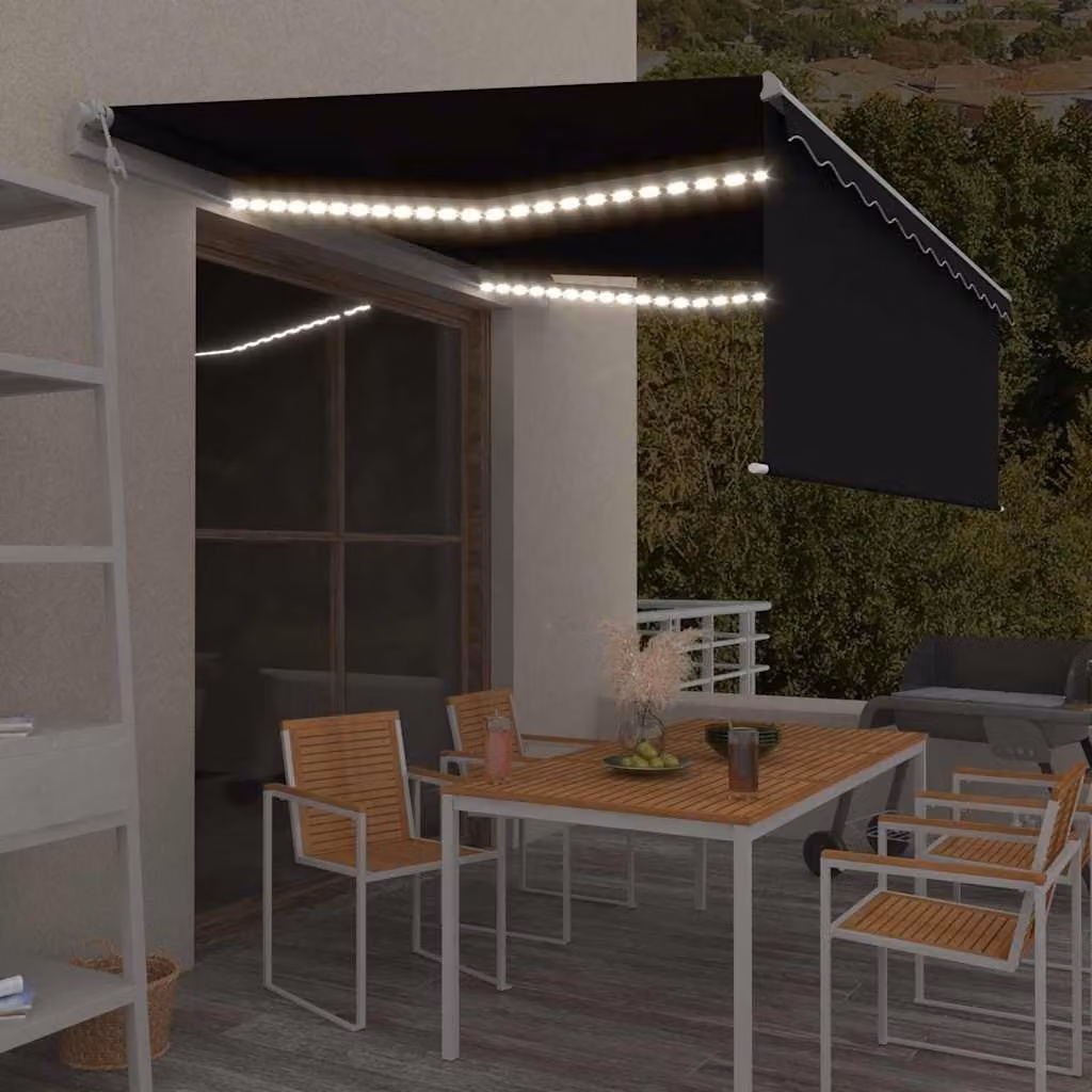vidaXL Tenda Parasole Automatica con Sensore del Vento, LED e Telecomando, Colore Antracite e Bianco, L: 400 cm, P: 120 cm