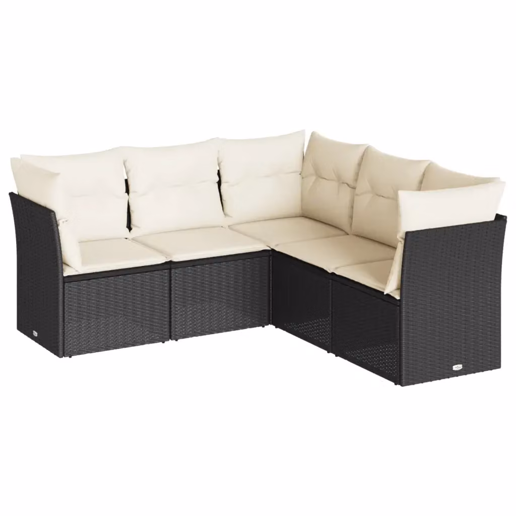 Set di Divani da Giardino a L vidaXL 5 pz con Cuscini in Polyrattan e Acciaio Nero – 2