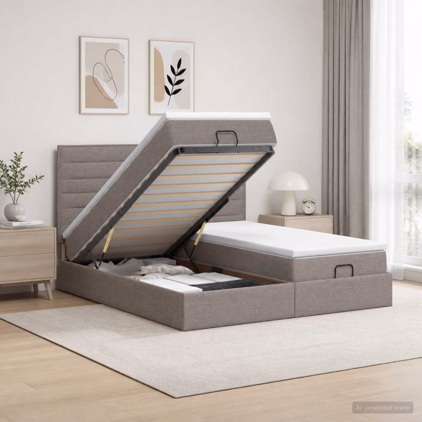Letto Ottomano con Materasso e LED vidaXL, Colore Tortora, L/P/H: 200 x 200 x 88 cm