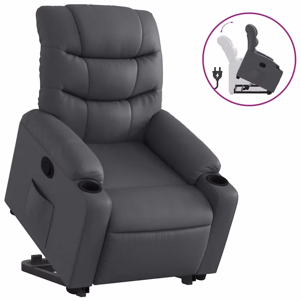 Poltrona Alzapersona Reclinabile vidaXL Grigia in Similpelle con Assistenza Elettrica per Anziani – 2
