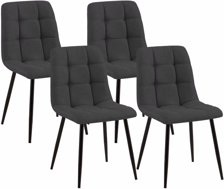 Set di 4 sedie da pranzo "Tilde", imbottite, con schienale, capacità di carico fino a 150 kg, colore grigio scuro, materiale: tessuto