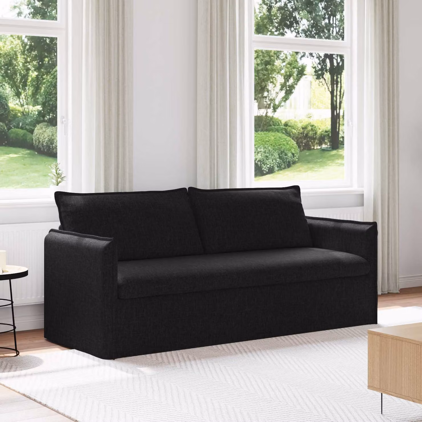 Divano moderno vidaXL in tessuto nero con struttura in metallo L: 196 cm, P: 82 cm, H: 85 cm – 1