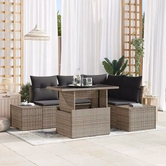 Set Divano da Giardino 5 pz Grigio polyrattan 3357912