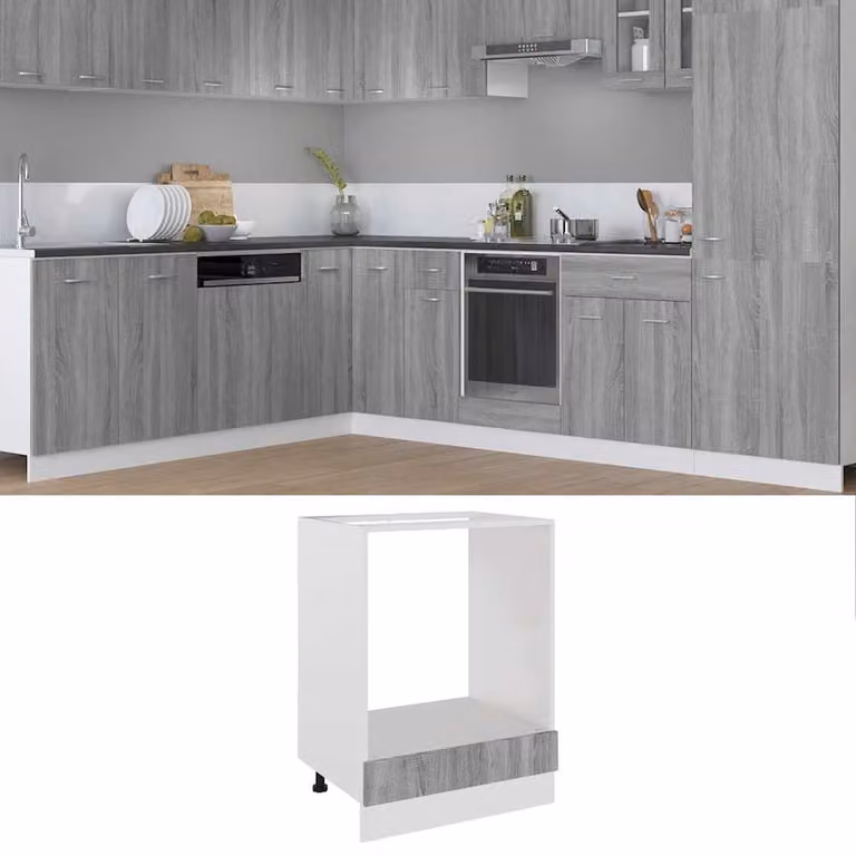 Mobile da forno vidaXL Riga Grigio Sonoma con ante a battente e ripiano aperto L: 60 cm, P: 46 cm, H: 81,5 cm