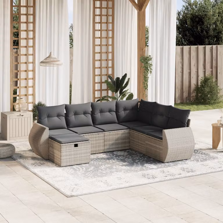 vidaXL Set Divani da Giardino a L 7pz con Cuscini Grigio con Struttura in Metallo e Polyrattan