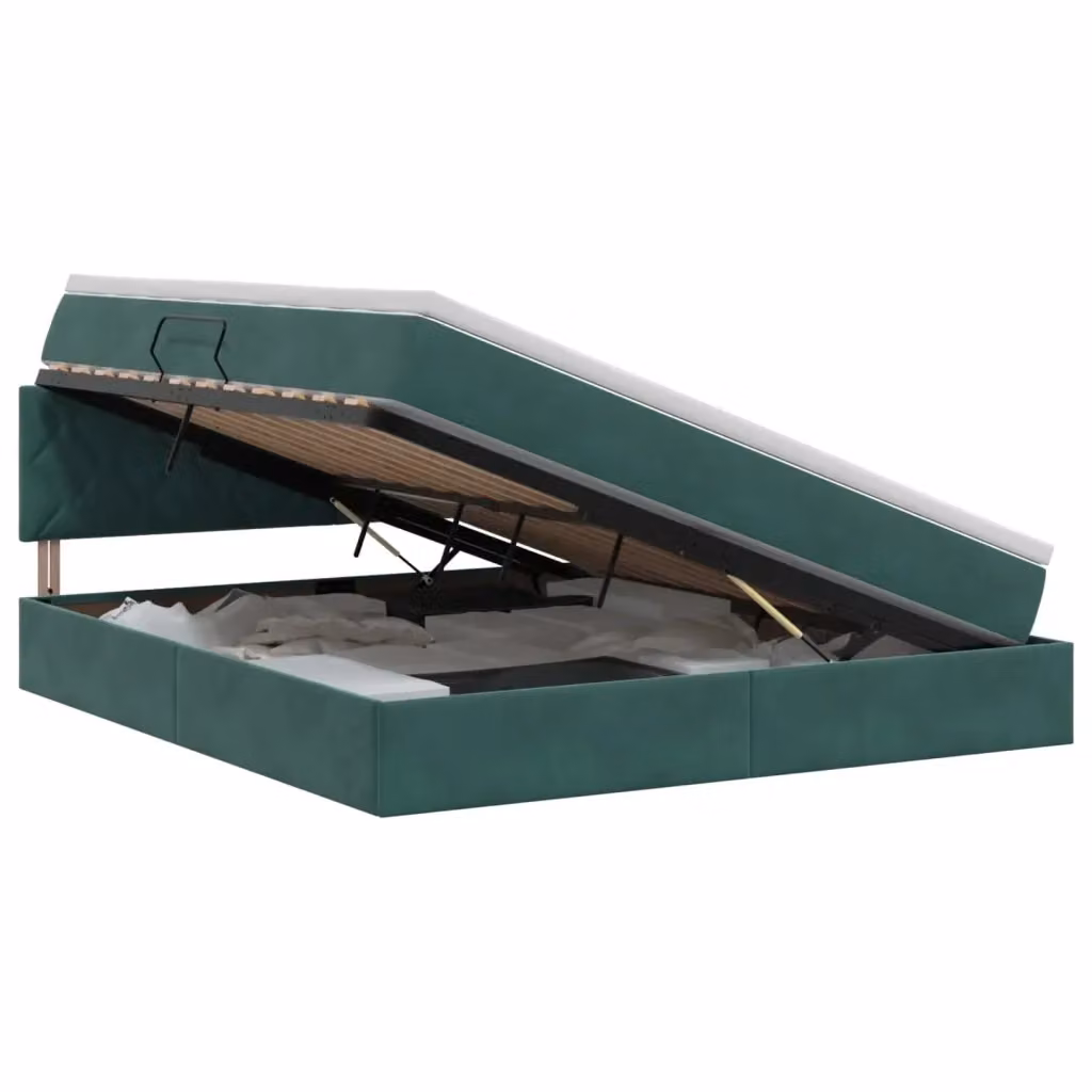 Letto con Contenitore Moderno vidaXL in Velluto Verde e Bianco L 160 x P 200 cm – 2