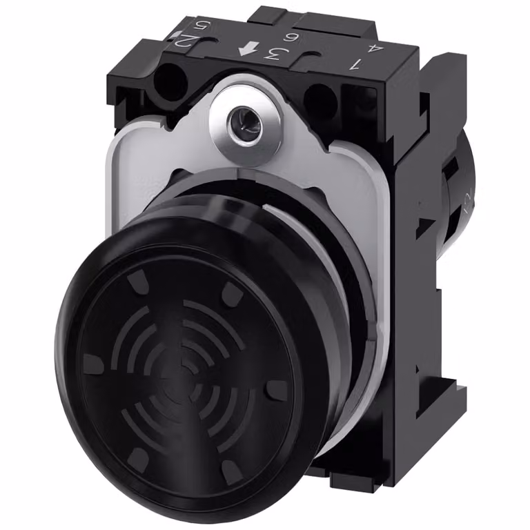 Segnalatore acustico Siemens, 22 mm, rotondo, plastica, nero, segnale continuo a 4,5 kHz, CA 230 V 3SU12006LF101AA0