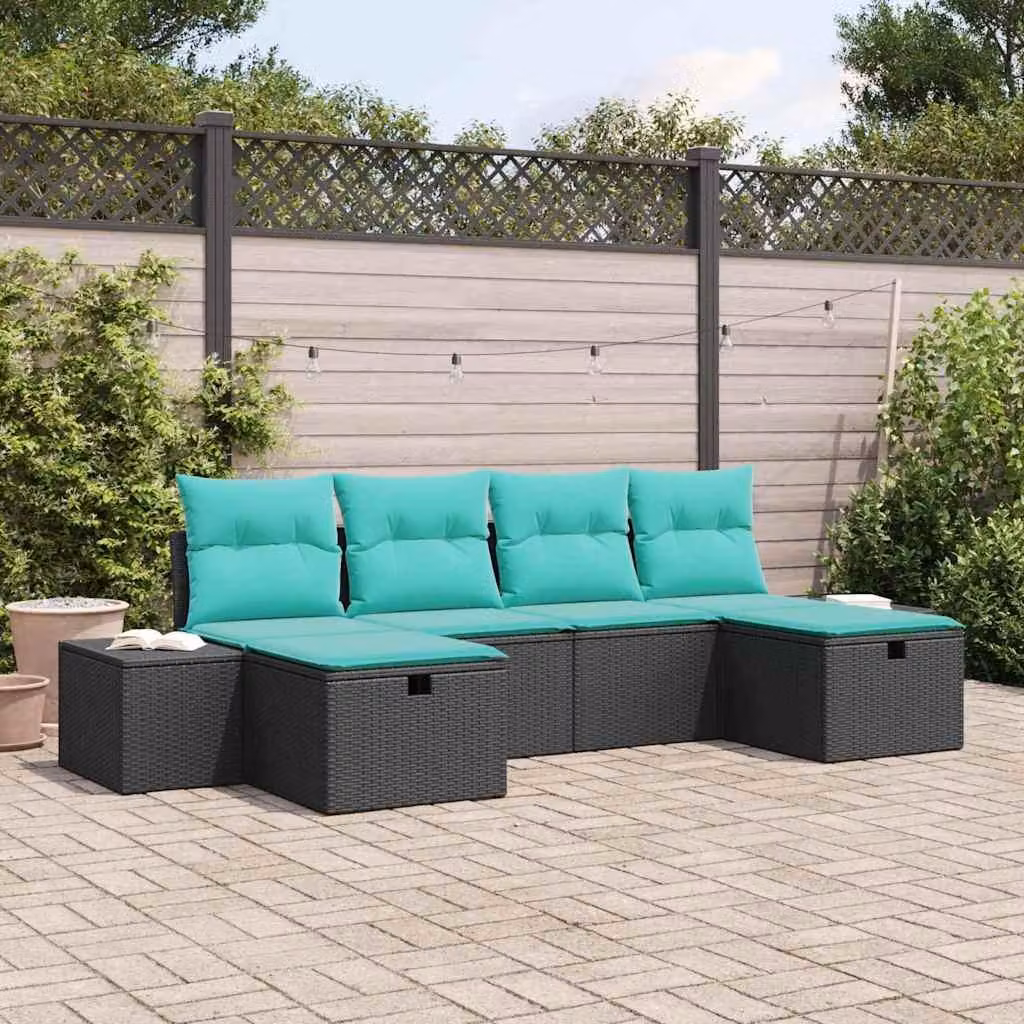 Maison Exclusive - Set da giardino composto da 6 pezzi, divano in rattan sintetico nero