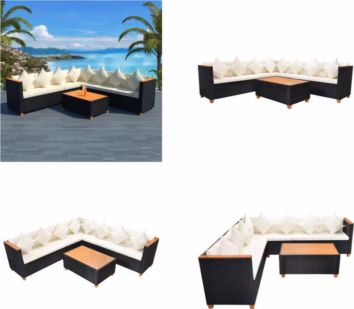vidaXL set salotto da giardino 5 pezzi con cuscini in poly rattan nero - Set di mobili da giardino - Set di mobili da giardino - Divano da giardino - Divani da giardino