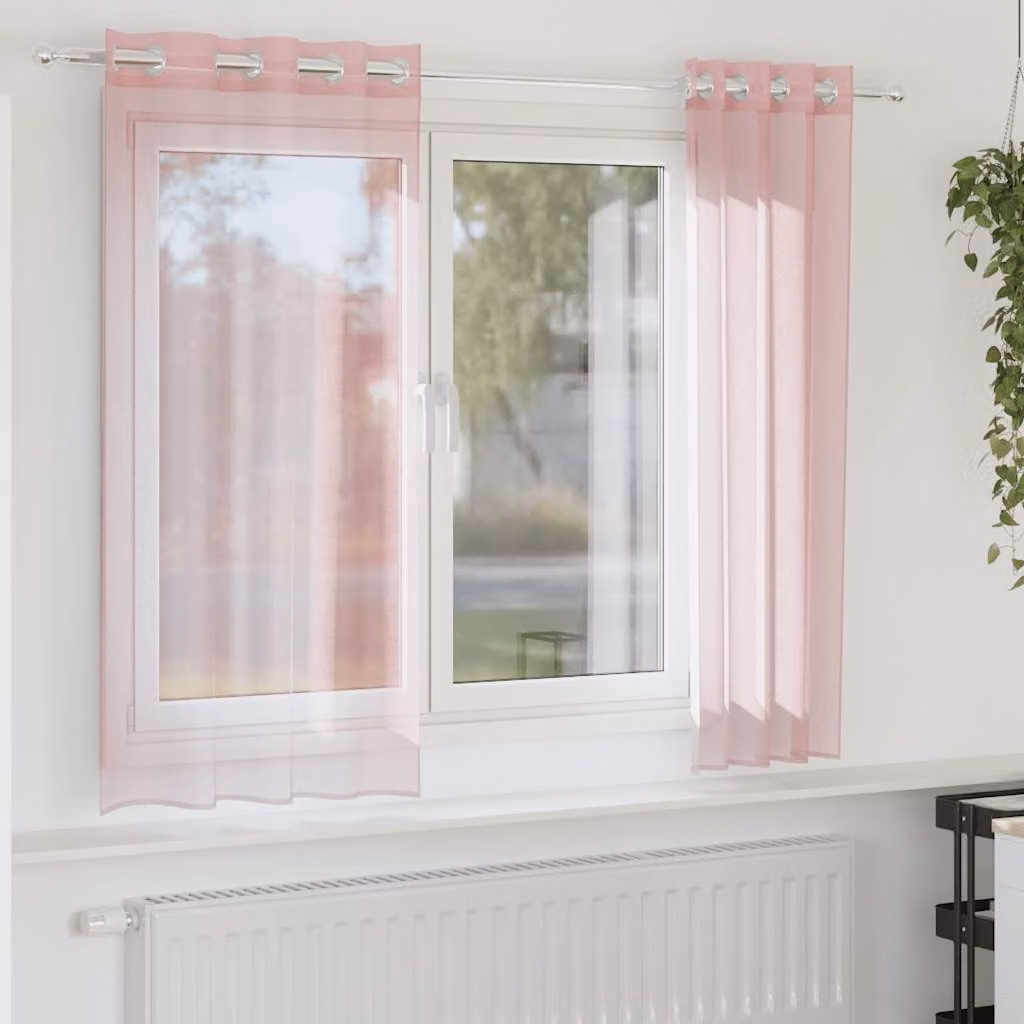 Set di 2 tende in voile semi-trasparenti vidaXL con occhielli, colore rosa chiaro, L: 140 cm x H: 175 cm