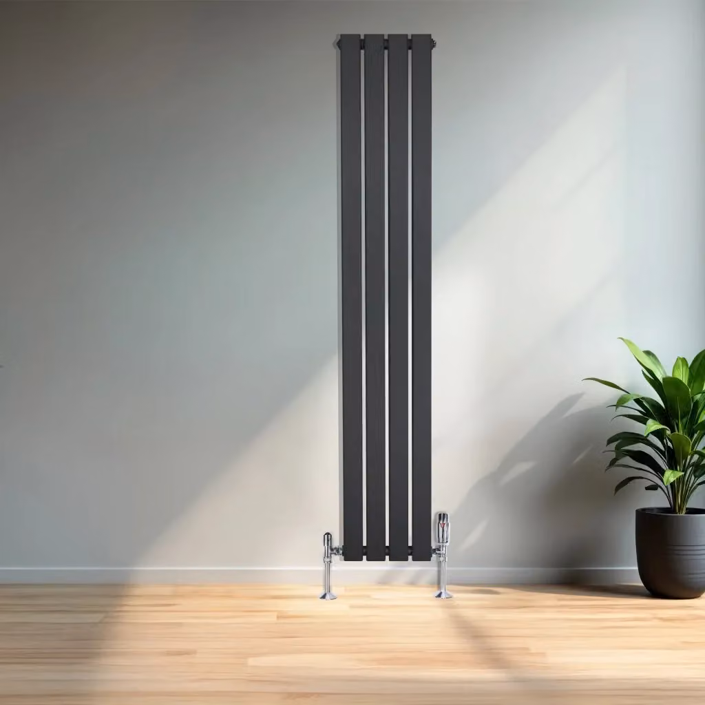 Radiatore Verticale Monstershop in Acciaio Grigio Antracite con Valvole Termostatiche H: 160 cm, L: 28 cm – 2