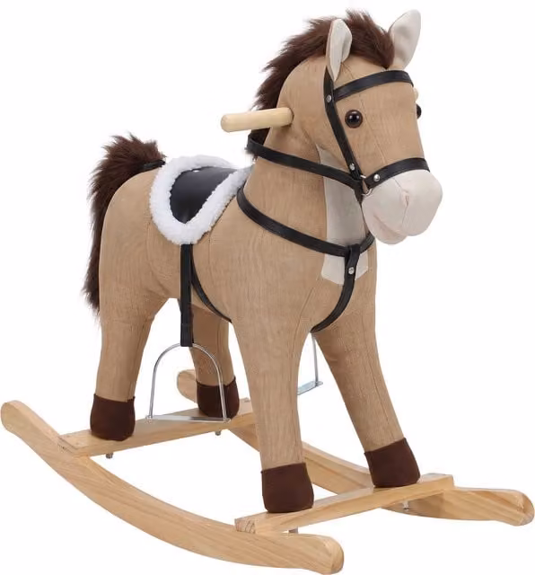 Cavallo a dondolo AIYAPLAY in legno con suoni e maniglie di sicurezza, marrone scuro – 1