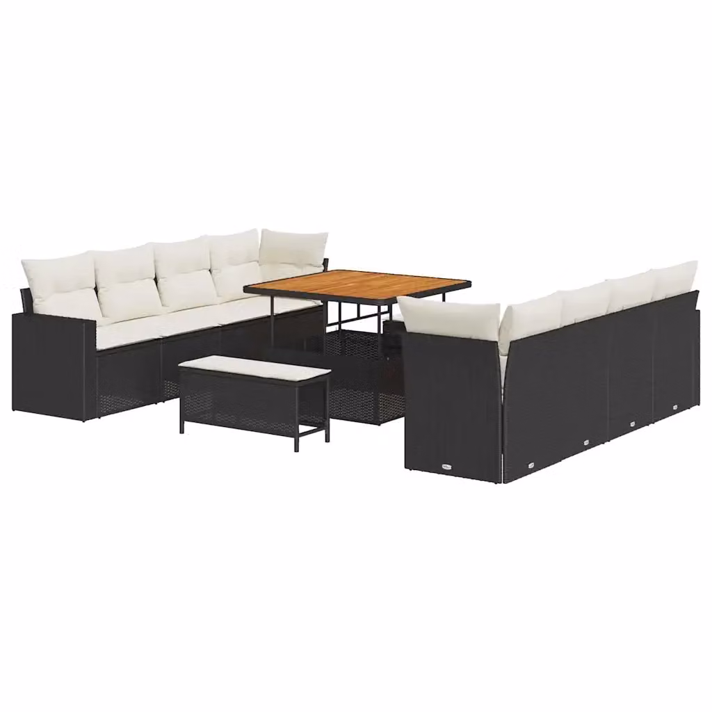 Set Divano da Giardino a L vidaXL da 12 posti con Tavolino e Pouf, Nero e Beige – 2