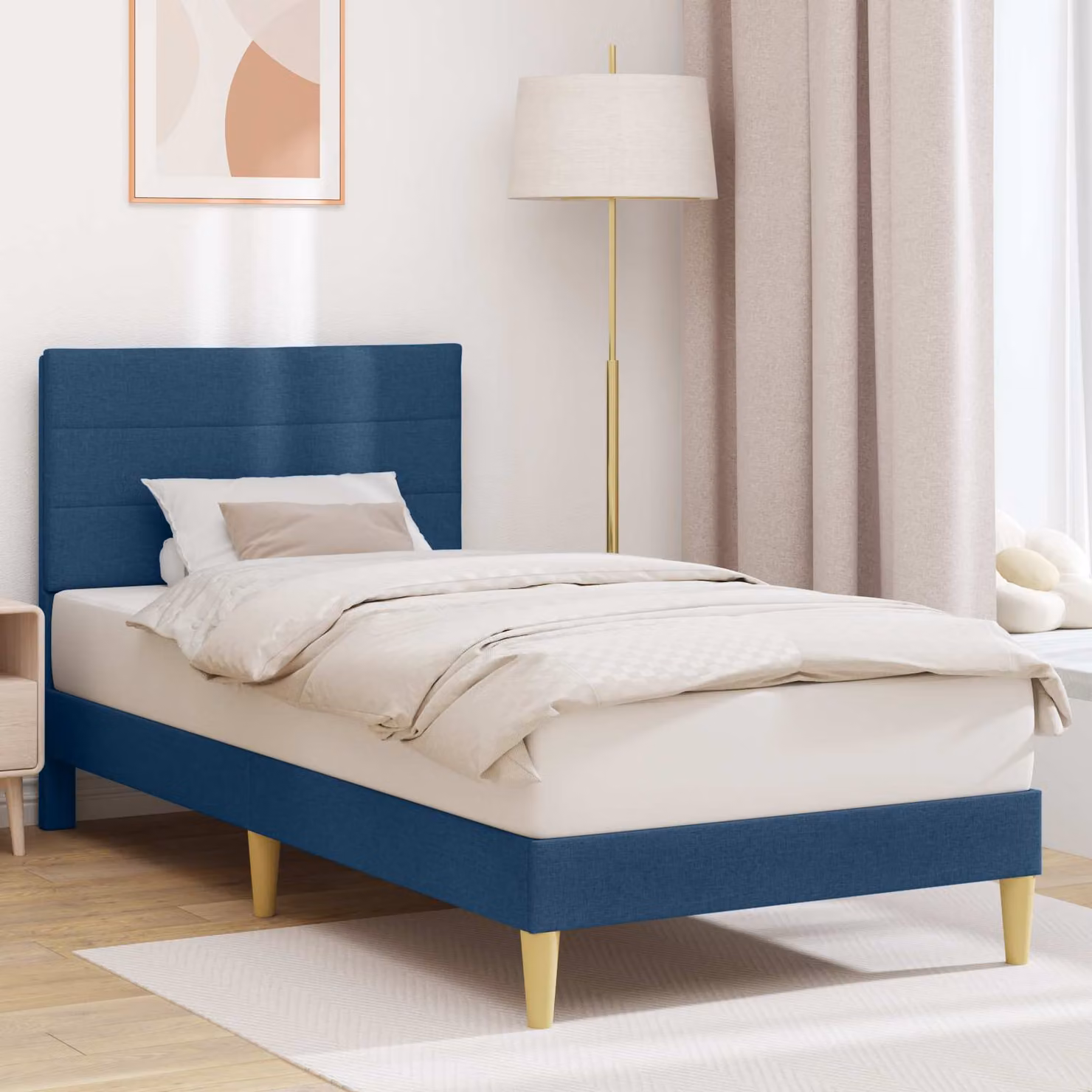 Struttura del letto con testiera vidaXL in tessuto blu, L 80 x P 200 cm