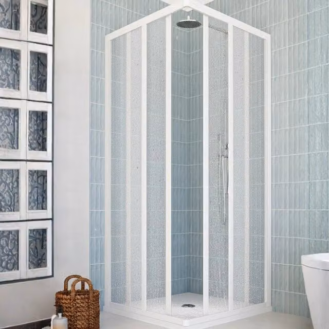 Box doccia angolare reversibile Camelia HD CASA in PVC bianco con pannelli in acrilico da 2 mm